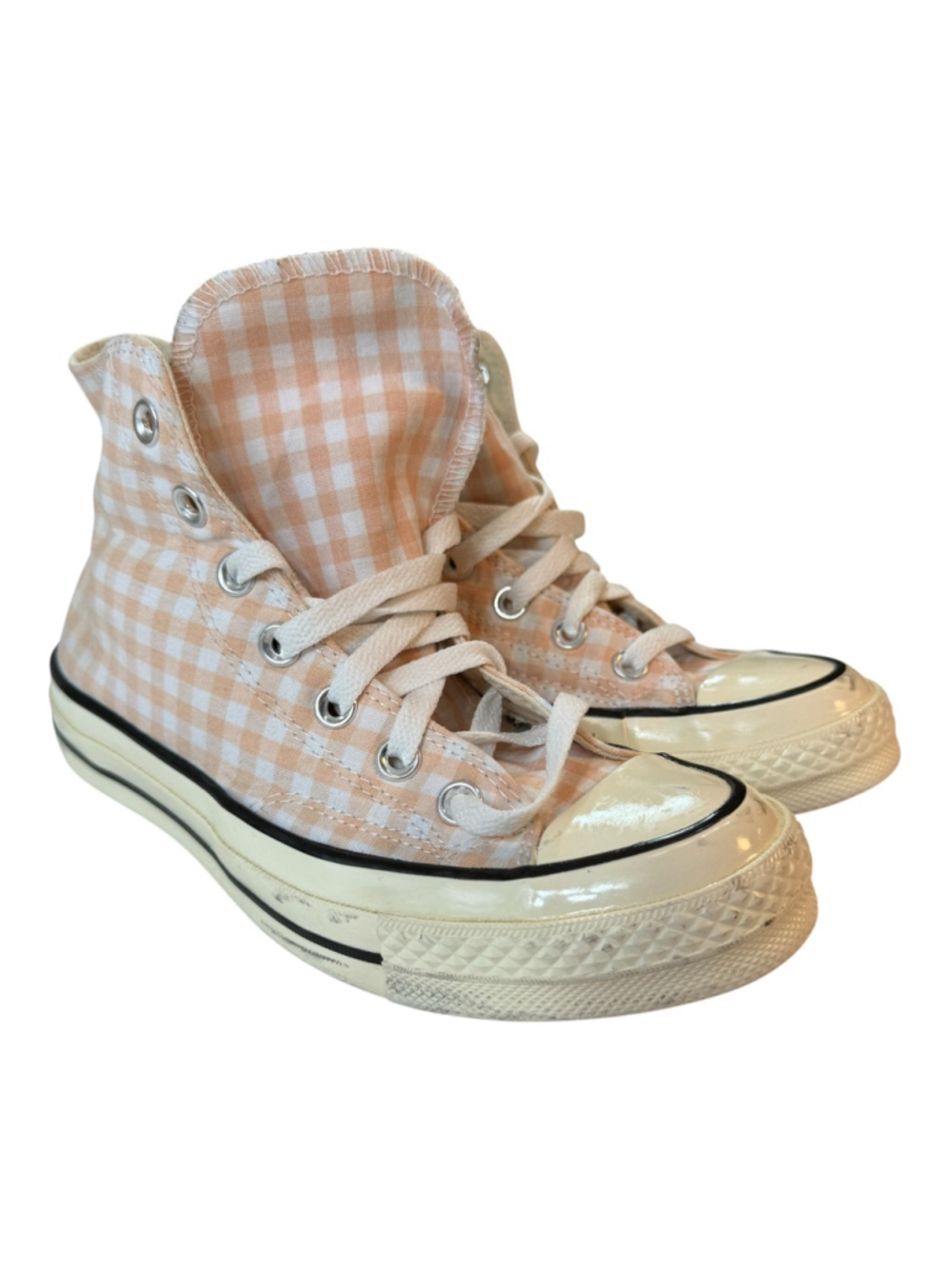 Converse Chuck Taylor All Star High Top Peach Gingham Plaid Women’s Size 7.5 - Picture 1 of 7